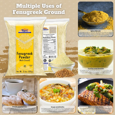 Rani Fenugreek (Methi) Seeds Ground Powder, 3.5oz (100g) - All Natural, Vegan, Gluten Friendly