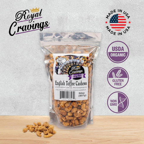 2 lb Royal Cravings - Butter Toffee Cashews, English Toffee Cashews - Sweet Crunch Snack for Gifting & Sharing