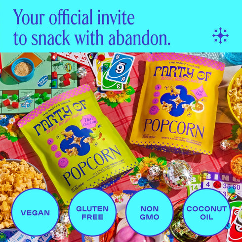 Pack 4 4 Pack Party Of Thai-Inspired Popcorn Variety Chili Lime + Pad Thai Full Size Bags Bold, Tangy, Spicy
