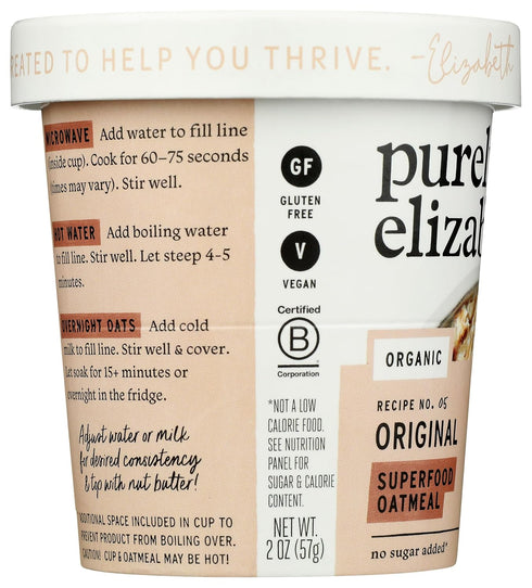 2 Purely Elizabeth, Superfood Oats Cup Original, Ounce
