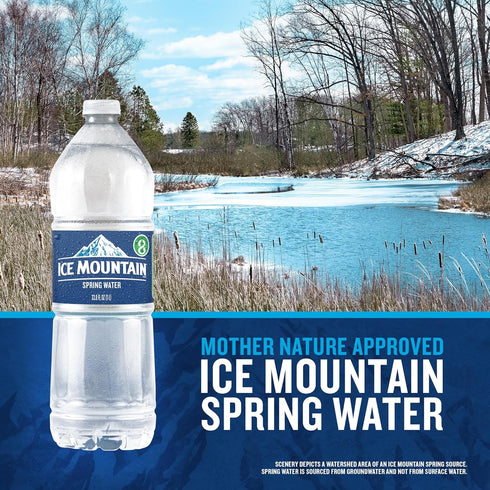 15 Pack 33.8 Oz Ice Mountain Spring Water Bottles, Refreshing Crisp Water Fl