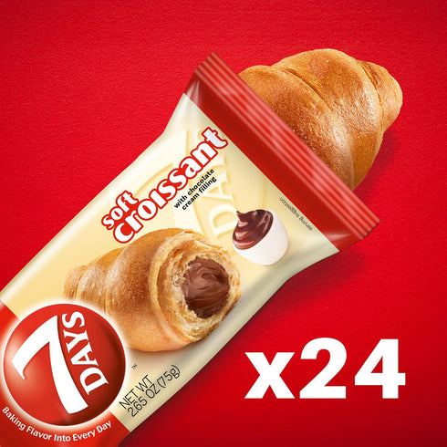 7Days 2.65 (Pack 24) Soft Croissant, Chocolate, Perfect Breakfast Pastry or Snack, Non-GMO Ounce