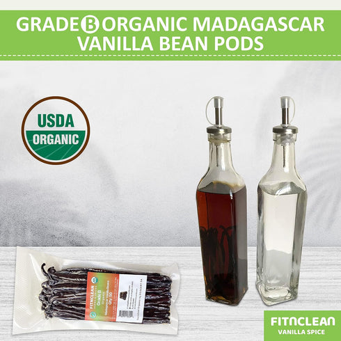 50 5"-7" Madagascar Organic Vanilla Beans Grade B. Certified USDA Organic. by FITNCLEAN VANILLA for extract, Cooking