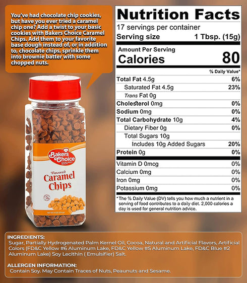 Baker's Choice 9 oz. Caramel Flavored Chocolate Chips, Non Dairy, Kosher