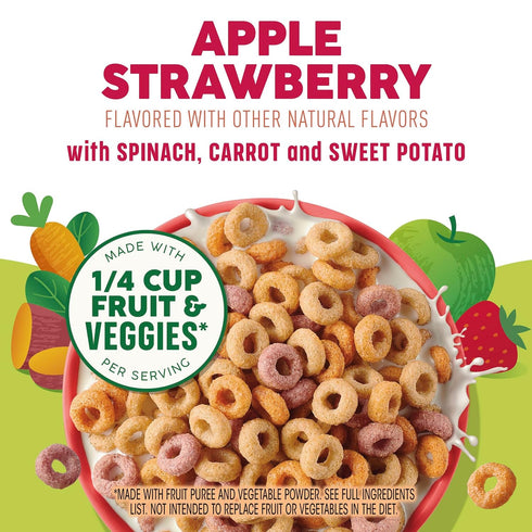 10.6 oz Cheerios Veggie Blends Breakfast Cereal, Apple Strawberry, Made with Fruits and Veggies