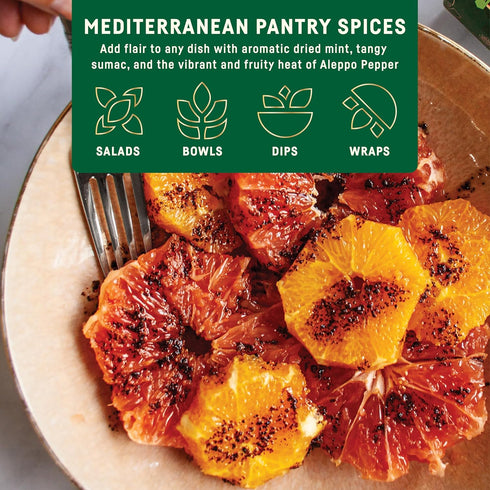 Set Set (Pack 3) Afia Mediterranean Pantry Spices Gift | Aleppo Pepper, Dried Mint & Sumac | Seasoning for Steak