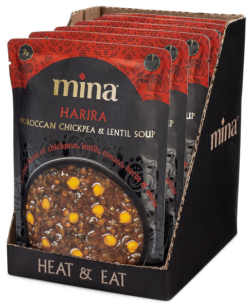 Meals,10 oz Packaged (Pack 6) Mina Harira, Moroccan Chickpea & Lentil Soup, Ready to Eat Gluten Free Soup, High