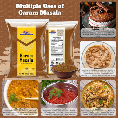 11-Spice 3.5oz (100g) Rani Garam Masala Indian Blend ~ All Natural, Salt-Free | Vegan | No Colors | Gluten Friendly |