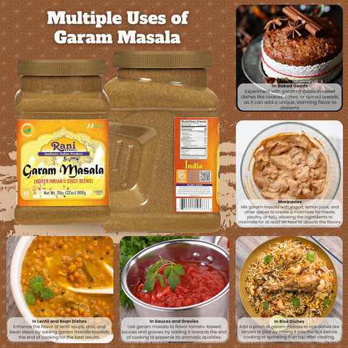 11-Spice 32oz (2lbs) 908g Rani Garam Masala Indian Blend PET Jar ~ All Natural, Salt-Free | Vegan | No Colors | Gluten