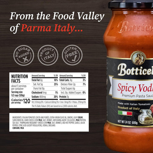 Spicy Vodka Premium Italian Pasta Sauce by Botticelli, 24oz Jars, Pack of 2