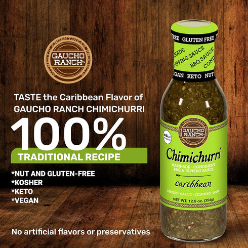 Gaucho Ranch Chimichurri Sauce Caribbean 12.5oz - Gluten Free, Keto, Vegan, Ideal for Meat