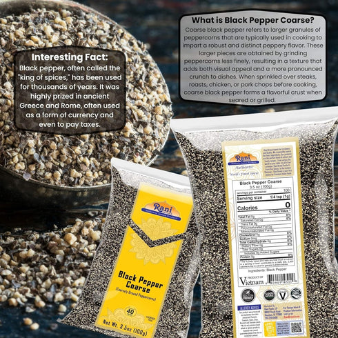 Rani Coarse Ground Black Pepper 28 Mesh (Table Grind) - 3.5oz (100g) | All Natural, Vegan, Gluten Friendly