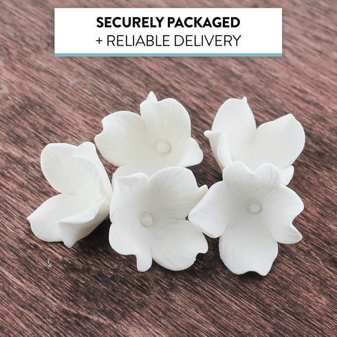 144 Count Global Sugar Art Hydrangea Blossom Sugar Cake Flowers, Unwired, White, by Chef Alan Tetreault