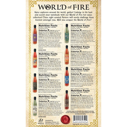 Pack 8 Set World of Fire Hot Sauce Variety - Hot Sauce Bottles Gift