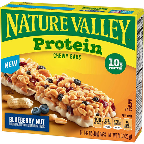 Nature Valley Protein Granola Bars - Blueberry Nut Chewy Snack Bars, 5 Bars, 7.1 OZ