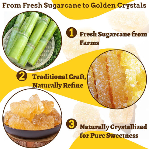 dzikekei 16oz 100% Yellow Rock Sugar Crystals - Natural Made from Cane Sugar, Medium-Sized Rock Sugar Crystals for Pho