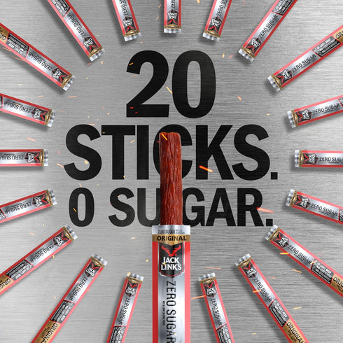 0.92 oz 5g 100% Beef,(Pack 40) Jack Link's Original Zero Sugar Beef Sticks - Meat Sticks - Ready to Eat Protein Snacks