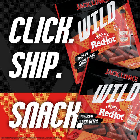 100 Packs 7g Pack 4oz (8 Count) Jack Link's Wild Chicken Stick Bites Made with Frank's RedHot Flavor, Mini Meat Sticks