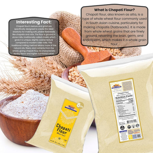 (100% 128oz (8lbs) 3.63kg Rani Chapati Flour Pure Whole Wheat Chakki Atta), For Making Roti & Indian Breads Bulk ~ All