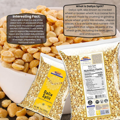 Rani Daliya Split (Roasted Split Chickpeas Dalia), 7oz (200g), All Natural, Vegan, Indian Origin