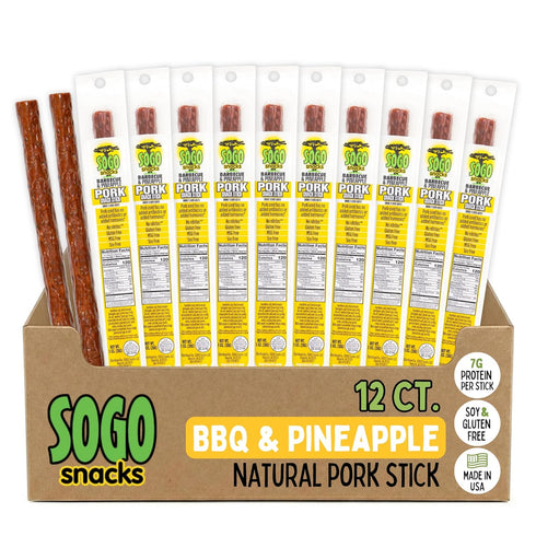 BBQ & Pineapple Natural Pork Meat Sticks, Sogo Snacks, No Nitrates, Gluten,