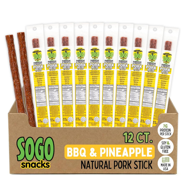 BBQ & Pineapple Natural Pork Meat Sticks, Sogo Snacks, No Nitrates, Gluten,