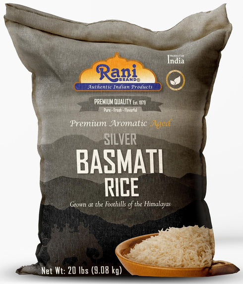 Rani Silver White Basmati Rice Extra Long Aged 20-Pound Bag, 320oz (20lbs)