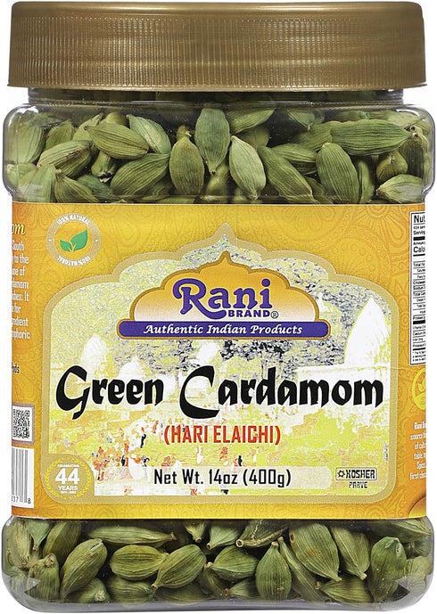 Rani Green Cardamom Pods Spice (Hari Elachi) 14oz (400g) PET Jar ~