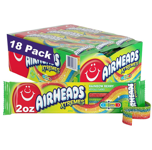 Airheads Xtremes Belts Candy, Chewy Candy Package, Rainbow Berry Fruit Flavor Artificially