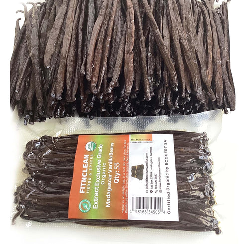 55 Organic Madagascar Vanilla Extract Exclusive Grade B Beans| 4" - 5"