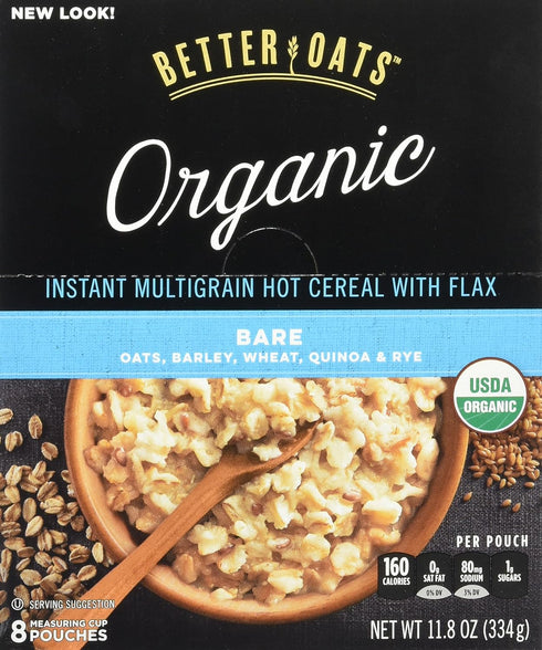 Better Oats Raw Pure & Simple Organic Bare, Instant Multigrain Hot Cereal with Flax,