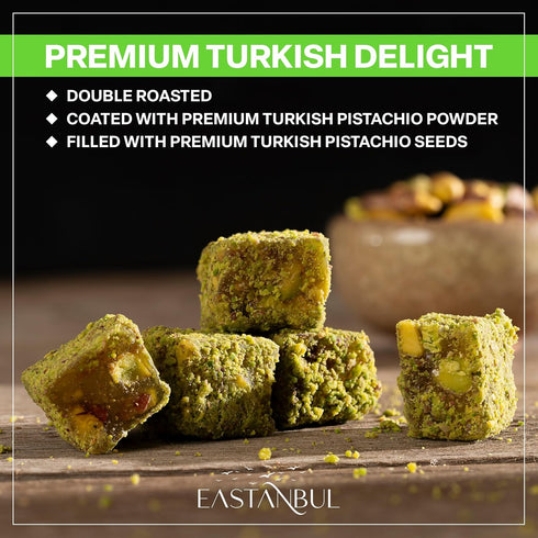 8.8oz, Eastanbul Turkish Delight Pistachio, Turkish Delights Candy, Gourmet & Double Roasted Pistachios Filled, Rich