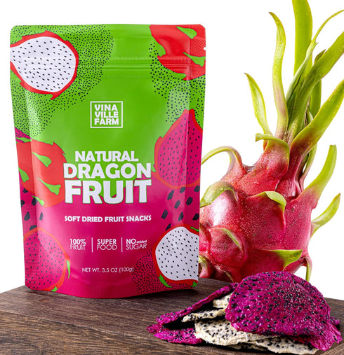 Vinaville Farm Soft Dried Dragon Fruit Slices Premium Natural Snack, No Preservatives, Vegan, Real Fruit, Healthy Chewy
