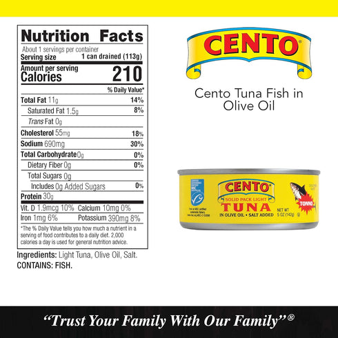 Cento Packed 5 Solid Tuna in Olive Oil, Ounce
