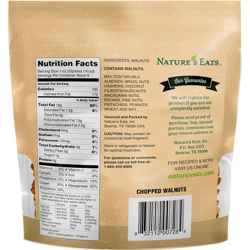 Nature's Eats Chopped Walnuts, 8 Oz, Healthy Snack Option