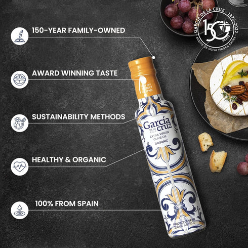250 ml GARCA DE LA CRUZ - Organic Extra Virgin Olive Oil, Master Miller Premium Oil, Almond and Tomato Tones, Smooth