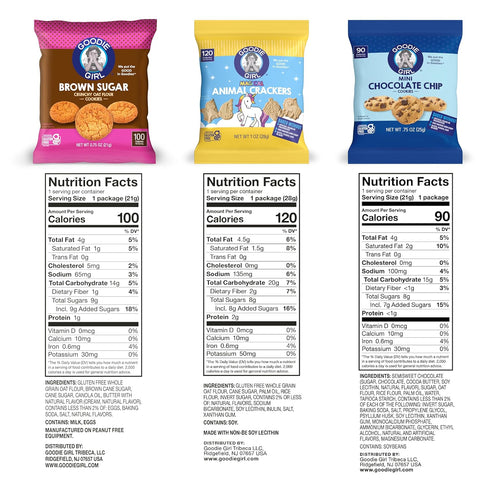 Pack 24 Goodie Girl Snack Variety Magical Animal Crackers, Mini Chocolate Chip & Brown Sugar Cookies Gluten Free