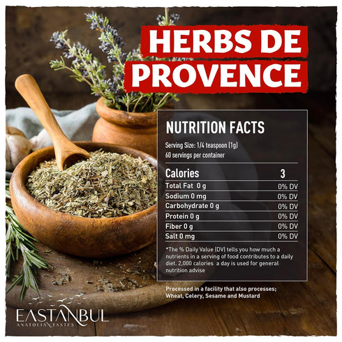 Eastanbul Herbs De Provence Seasoning, 2.3oz Natural Spice Blend from France, Perfect for Grills, Roasts, Stews & Soups