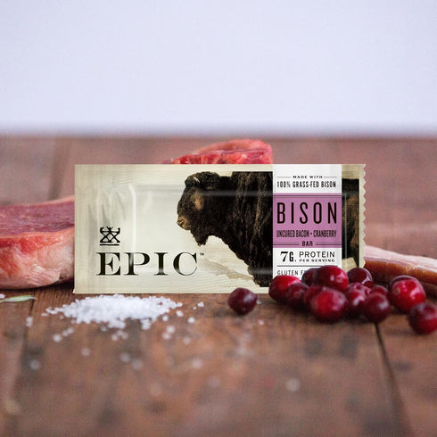 12 15.6 oz EPIC Bison Uncured Bacon and Cranberry Bars, Grass-Fed, Protein Bar, Ct
