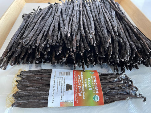 2oz 5"-7" Grade B Organic Madagascar Vanilla Beans for extract. Certified USDA Organic. by FITNCLEAN VANILLA Whole