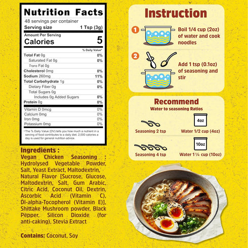 48 Packets Ramen Seasoning Powder (Chicken Flavor Serving) Gluten Free Ramen Low Sodium Instant Ramen Noodle Seasoning