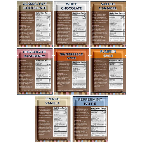 Packets Pack,18 Count Double Donut Coffee Flavored Hot Chocolate Variety Includes Classic, Chocolate Raspberry, Salted