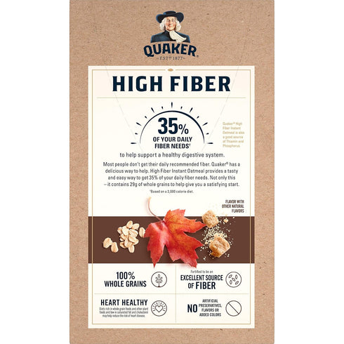 8 Quaker, High Fiber Instant Oatmeal, Maple Brown Sugar, Ct