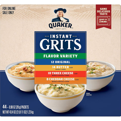4 Pack, 0.98oz Packets,44 Count (Pack 1) Quaker Instant Grits, Flavor Variety