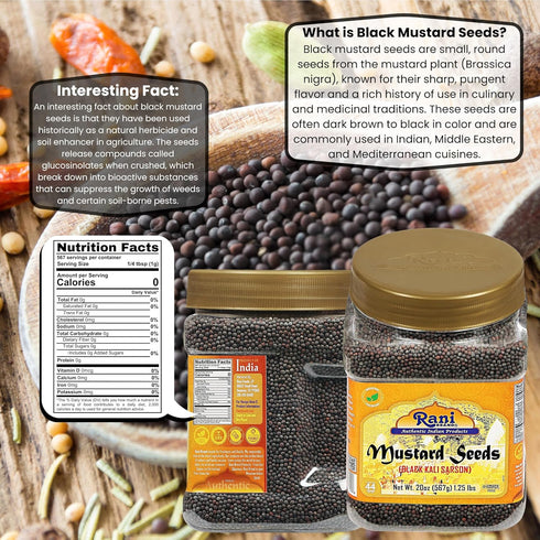 20oz (1.25lbs) 567g Rani Black Mustard Seeds Whole Spice (Kali Rai) PET Jar ~ All Natural | Gluten Friendly | NON-GMO |