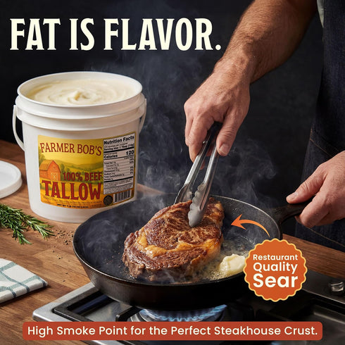 7lb 100% Farmer Bob's Beef Tallow for Cooking Bucket Pure Rendered Beef Fat for Cooking Frying & Grilling Keto, Paleo
