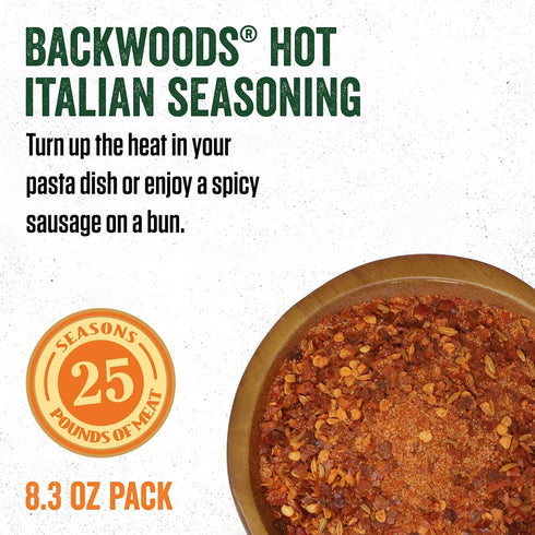25 8.3 Packet LEM Products Backwoods Hot Italian Fresh Sausage Seasoning, Ideal for Wild Game and Domestic Meat
