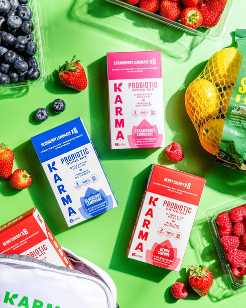 Packet 6 Pack, Immune Karma Probiotic Hydration - Blueberry Lemonade Powder Drink Mix Stick - On-The-Go & Gut Health