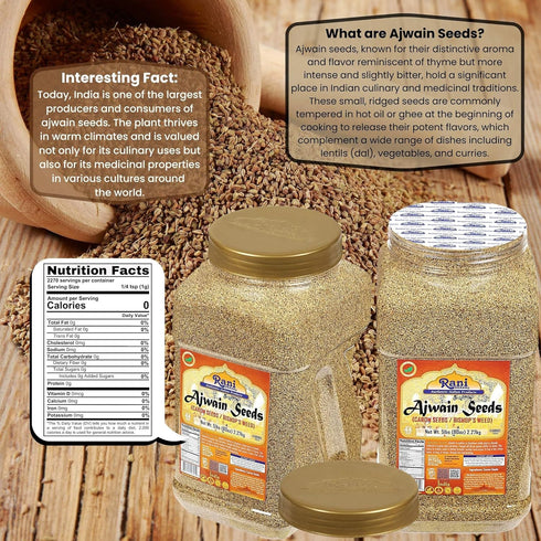 80oz (5lbs) 2.27kg Rani Ajwain Seeds (Carom Bishops Weed) Spice Whole Bulk PET Jar ~ All Natural | Vegan | Gluten