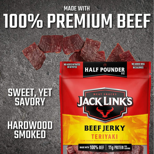 11g 80 96 (Pack 2) Jack Link's Beef Jerky, Teriyaki, Pounder Bag - Flavorful Meat Snack, of Protein and Calories, Made